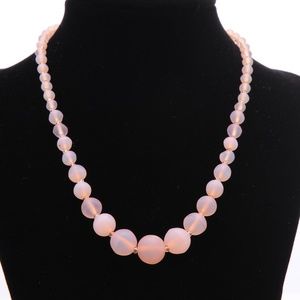 Pale Pink Frosted Glass Bead Necklace - Vintage